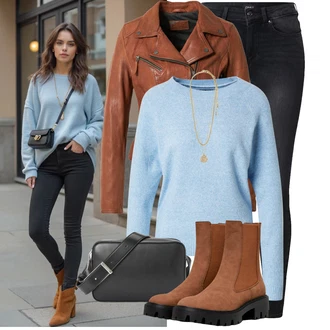 Dlouhé Outfit s ?erná/?edá/Tmav? ?edá Ko?ená bunda/Termální D?íny/Slim Fit D?íny/Zimní bunda/Push up D?ín/Motorká?ské D?íny/Ko?ené Boty/High Waist D?ínové Kalhoty/D?íny s Rozparkem Only "Trendový podzimní outfit"