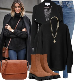 Outfit s Béžová/Zlatý/Žlutá Náhrdelník Jemný Řetízek/Bohatě zdobený Náhrdelník/Collier/Statement Náhrdelník Pilgrim "Trendový podzimní outfit"