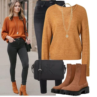 Dlouhé Outfit s ?erná/?edá/Tmav? ?edá Ko?ená bunda/Termální D?íny/Slim Fit D?íny/Zimní bunda/Push up D?ín/Motorká?ské D?íny/Ko?ené Boty/High Waist D?ínové Kalhoty/D?íny s Rozparkem Only "Trendový podzimní outfit"