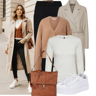 Outfit s Hnědá/Khaki/Béžová/Šedá VERO MODA "Trendový podzimní outfit"