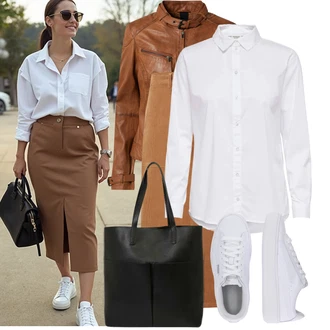 Outfity z 90. let Styl s Bílá/Krémová Halenkové Body/Halenka se Stojatým Límcem/Halenka Slim Fit/Bl?za s knoflí?kem/Businessová Halenka/Halenka s Dlouhým Rukávem/?ehlení odolná bl?za JdY "Trendový podzimní outfit"