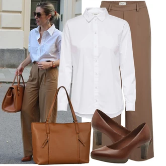 Outfit s Béžová/Hnědá/Khaki Široká Kalhoty/Boyfriend Kalhoty/Kalhoty se Štěrbinou/Kalhoty Bootcut/Marlene Kalhoty/Twillová Kalhoty/Ležérní Kalhoty/Mušelínové Kalhoty/Zimní Kalhoty/Kalhoty s Vysokým Pasem Object "Trendový podzimní outfit"