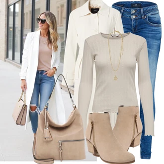 Moderní Matka nevěsty Outfit s Hnědá/Krémová/Béžová/Khaki/Bílá Trenčkot/Letní Kabát/Dlouhý kabát/Trenčkot/Dlouhý Kabát/Kašmírový Kabát/Lehký Kabát/Midi Kabát TAIFUN "Trendový podzimní outfit"Look: Business, Cool, Námořní, Moderní, Kancelář, Old Money, Příliš oblečený, Chytrý příležitostný, Univerzitní