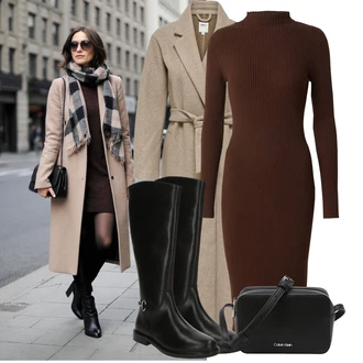 Retro Outfit s Černá/Bílá/Hnědá Nezařazené Calvin Klein "Trendový podzimní outfit"Look: Rad, Klasické, Skromné, Retro, Lak, Old Money, Nadrozměrné