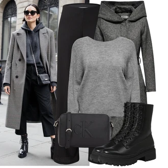 Moderní Matka nevěsty Outfit s Šedá/Tmavě šedá Tweedový Kabát/Vlněný Fleecový Kabát/Midi Kabát/Kabát s Kapucí/Lodenový kabát/Kašmírový Kabát/Vlněný kabát/Kabát Bouclé/Pletený Fleecový Kabát Only "Trendový podzimní outfit"Look: Cool, Pro Dům, Moderní, Mom, Venkovní, Příliš oblečený, Univerzitní