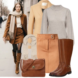 Retro Outfit s Béžová/Hnědá/Khaki Šál/Kruhový Šál about you x jaime lorente "Trendový podzimní outfit"Look: Boho, Pro Dům, Traditional, Retro, 80tá léta