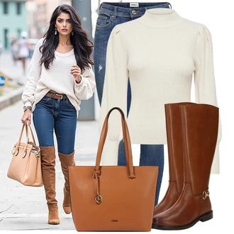 Outfit s Modrá/Tmavě Modrá/Světle Modrá Kožená bunda/Navlékací džíny/Kožené bundy/Džíny s Nízkým Sedem/Džín s Nízkým Pasem/Džíny s Dírou/Džíny s Rozparkem/Push up Džín/Kožené Boty/Kotníková Bota Only "Trendový podzimní outfit"