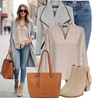 Moderní Matka nevěsty Outfit s Šedá/Světle šedá VERO MODA "Trendový podzimní outfit"Look: Splývavé, Moderní, Univerzitní, Kancelář, Business, Cool