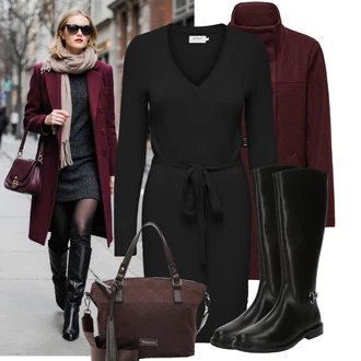 Moderní Matka nevěsty Outfit s Tmavě červená/Červená/Vínová Přechodový Kabát/Vlněný kabát/Vlněný Fleecový Kabát/Kabát z Kabanosu/Lodenový kabát/Duffle Kabát Only "Trendový podzimní outfit"Look: Klasické, Francouzské, Námořní, Moderní, Příliš oblečený, Chytrý příležitostný, Univerzitní