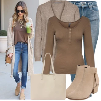 Outfit s Béžová/Šedá/Hnědá Móda Pro Plnoštíhlou Pletenina veľkej veľkosti/Nezařazené Only "Trendový podzimní outfit"