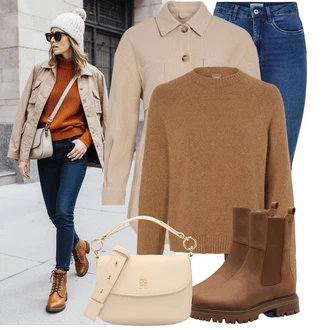 Outfit s Hnědá Bota Chelsea Boty/Kožená bunda Tamaris "Trendový podzimní outfit" Outfit s Hnědá Bota Chelsea Boty/Kožená bunda Tamaris "Trendový podzimní outfit"