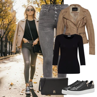 outfit mit Bež/Črna Superga Superge z Bleščicami/Usnjene superge/Superge Nizka/Plato-Sneaker/Ozka Superga/Superge Luknjasta/Superge Z Bočno Zadrgo Tamaris "udoben jesenski videz"