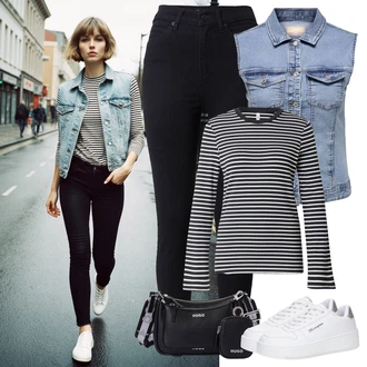 Denim outfits mit Črna/Modra/Temno modra Usnjena Jakna/Ženske 7/8 Kavbojke/Zimska jakna/Kavbojke z Razporkom/Kavbojke Visokega Pasu/Motoristične Kavbojke/Termodžinsi/Push up Kavbojke/Usnjene Čevlje levi's ® "udoben jesenski videz"