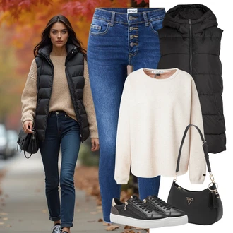 outfit mit Bež/Črna Superga Superge z Bleščicami/Usnjene superge/Superge Nizka/Plato-Sneaker/Ozka Superga/Superge Luknjasta/Superge Z Bočno Zadrgo Tamaris "udoben jesenski videz"