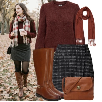 Retro Outfit s Hnědá/Červená/Oranžová/Tmavě červená Šál noolur "Vkusný podzimní outfit"Look: Boho, Italský, Krásný, Traditional, Unisex, Retro, 80tá léta