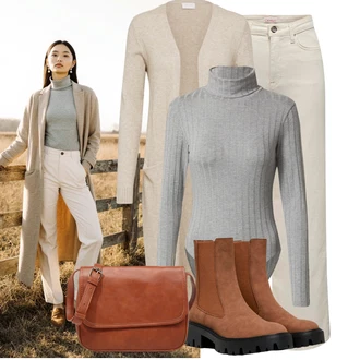 Dlouhé Outfit s Béžová/Khaki Džín s Širokou Nohavicí/Džíny Volného Střihu/Džíny Culottes/Džíny s Rozparkem Only "Vkusný podzimní outfit"