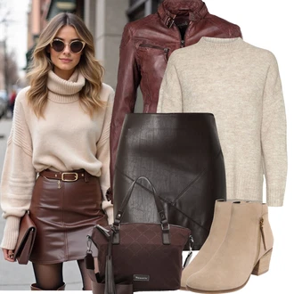 Outfit s Červená/Hnědá/Tmavě červená/Tmavě hnědá Kožená Bomber Bund/Kožené Bund Bunda z Umělé Kůže/Motorkářská bunda/Kožené Bund/Motorkářské Bund/Kožená vintage bunda Maze "Vkusný podzimní outfit" Outfit s Červená/Hnědá/Tmavě červená/Tmavě hnědá Kožená Bomber Bund/Kožené Bund Bunda z Umělé Kůže/Motorkářská bunda/Kožené Bund/Motorkářské Bund/Kožená vintage bunda Maze "Vkusný podzimní outfit"