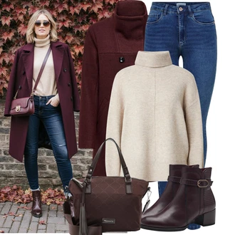 Moderní Matka nevěsty Outfit s Tmavě červená/Červená/Vínová Přechodový Kabát/Vlněný kabát/Vlněný Fleecový Kabát/Kabát z Kabanosu/Lodenový kabát/Duffle Kabát Only "Vkusný podzimní outfit"Look: Klasické, Francouzské, Námořní, Moderní, Příliš oblečený, Chytrý příležitostný, Univerzitní