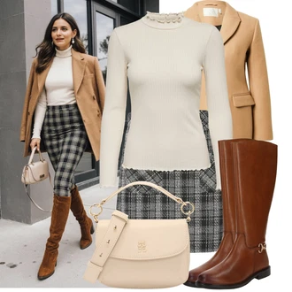 Oblečení se sukní Egirl s Béžová/Khaki/Hnědá/Bílá Pletený top/Pletené tričko/Roláková Košile JdY "Vkusný podzimní outfit"Look: Egirl, Krásný, Bezešvé, S průsvitem