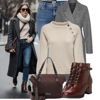 S vnitřní kapsou Outfit s Vínová/Hnědá/Tmavě hnědá/Tmavě červená Taška Přes Rameno/Obchodní Taška/Taška/Plenková taška/Kancelářská Taška/Brašna/Sportovní Taška Přes Rameno Tamaris "Vkusný podzimní outfit"