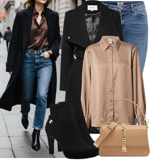 Narozeniny Léto Outfit s Šedá/Hnědá/Béžová Hedvábná Halenka/Halenka se Stojatým Límcem/Halenkové Body/Saténová Halenka yas "Vkusný podzimní outfit"Look: Bar, Svátek cukru, Pohřeb, Biřmování, Večeře, Galavečer, Výročí, Opera, Párty, 40. narozeniny, 60. narozeniny, Křest, Koncert, Den matek, Škola, Zvláštní příležitosti, Narozeniny