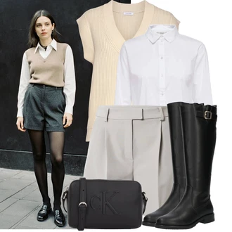 Zapínání na knoflíky Outfit s Bílá/Krémová Halenka Halenkové Body/Halenka se Stojatým Límcem/Halenka Slim Fit/Blůza s knoflíčkem/Businessová Halenka/Halenka s Dlouhým Rukávem/Žehlení odolná blůza JdY "Vkusný podzimní outfit"