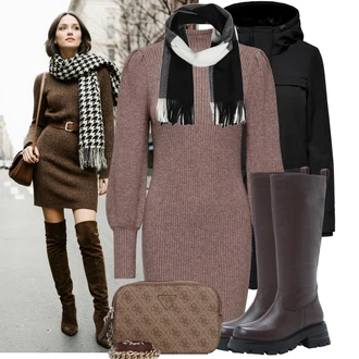 Outfit s Černá Zimní Bund/Parka Přechodová Bund/Zimní Parka Only, Černá/Bílá/Tmavě šedá Šál About You "Cool každodenní outfit"