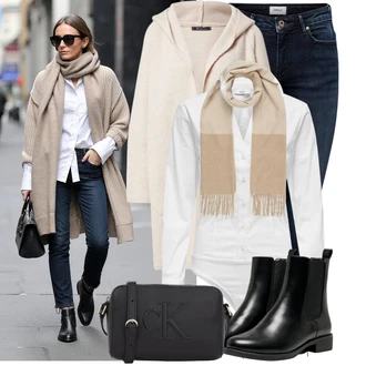 Retro Outfit s Hnědá/Béžová Šál About You "Cool každodenní outfit"Look: Traditional, Unisex, Vintage, Retro, 80tá léta