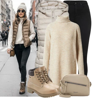 Outfit s Černá Legíny s Vysokým Pasem/Jeggings/Legíny s Rozparkem/Tregíny/Džínové Legíny/Skinny Kalhoty VERO MODA "Cool podzimní outfit"