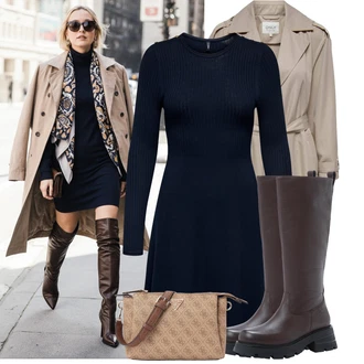 Narozeniny Léto Outfit s Béžová/Hnědá/Fialová/Šedá/Khaki Dlouhý kabát/Midi Kabát/Trenčkot/Letní Kabát/Trenčkot Only "Cool podzimní outfit"Look: Bar, Koncert, Den matek, Den na pláži, Zvláštní příležitosti, Škola, 60. narozeniny, Narozeniny