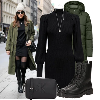 Výstřih kolem krku Outfit s Černá Svetrové Šaty/Zimní Pletené Šaty/Šaty S Rolákem/Pletené Šaty Only "Cool podzimní outfit"