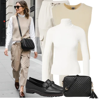 Outfit s Černá/Hnědá/Bílá Taška Ledvinka/Klasická Taška Přes Rameno/Malá Taška/Taška na telefon/Brašna/Sportovní Taška Přes Rameno About You "Cool podzimní outfit"