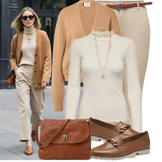 Outfit s Béžová/Zlatý/Žlutá Jemný Řetízek/Bohatě zdobený náhrdelník/Collier/Statement náhrdelník Pilgrim "Cool podzimní outfit"