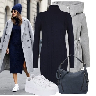 Outfit s Modrá/Tmavě modrá Velká Taška/Taška/Taška Přes Rameno/Brašna/Sportovní Taška Přes Rameno Tom Tailor "Cool podzimní outfit"