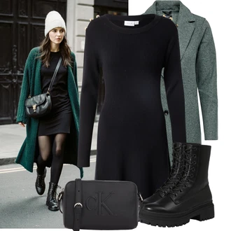 Outfit s Zelená/Tmavě Zelená Vlněný Kabát/Tweedový Kabát/Lodenový Kabát/Kabát Bouclé/Pletený Kabát/Vlněný Kabát Only "Cool podzimní outfit"