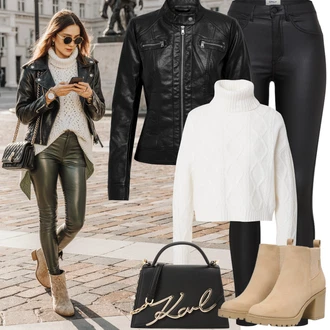 Stojáček Outfit s Černá/Červená Motorkářské Bund/Kožené Bund/Motorkářská bunda/Bunda z Umělé Kůže Only "Podzimní Outfity"