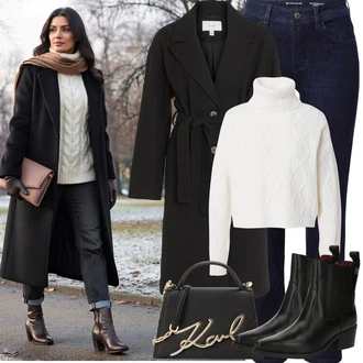 Outfit s Černá Dlouhý kabát/Letní Kabát/Přechodový Kabát/Kašmírový Kabát/Trenčkot/Vlněný kabát/Midi Kabát/Trenčkot/Vlněný Kabát Vila "Podzimní Outfity"