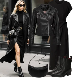 Narozeniny Léto Outfit s Černá/Šedá Žerzejové Šaty/Dlouhé pletené šaty/Občanské šaty/Midi Šaty/Šaty S Rovným Střihem/Zavinovací Šaty/Společenské šaty pro hosta/Šaty s Páskem/Šaty s Rozparkem Edited "Podzimní Outfity"Look: Bar, 30. narozeniny, 40. narozeniny, 60. narozeniny, Koncert, Firemní večírek, Zvláštní příležitosti, Divadlo, Narozeniny