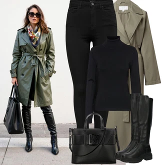 Outfit s Černá Legíny s Vysokým Pasem/Džínové Legíny/Skinny Kalhoty/Legíny s Rozparkem/Tregíny/Jeggings Only, Černá/Tmavě modrá Rolák/Svetr s límečkem VERO MODA "Podzimní Outfity"