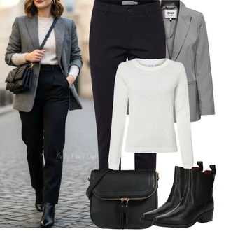 Outfit s Tmavě modrá/Černá Nezařazené Fransa, Černá/Hnědá Taška/Klasická Taška Přes Rameno/Brašna/Sportovní Taška Přes Rameno About You "Podzimní Outfity"