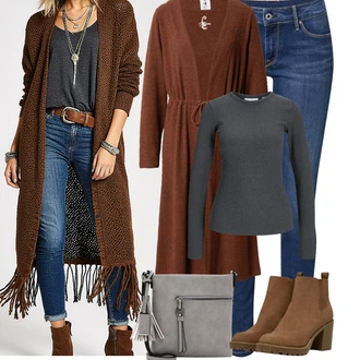 Výstřih na ramena Outfit s Tmavě hnědá/Hnědá Pletenina veľkej veľkosti/Šaty Móda Pro Plnoštíhlou/Tunika VIERVIER "Podzimní Outfity"