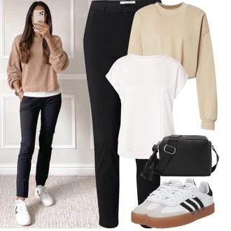 Outfit s Černá Kalhoty se Štěrbinou/Tregíny/Obleková Kalhoty/Kalhoty s Vysokým Pasem/Strečová Kalhoty/Úzká Kalhoty/Business Kalhoty/Skinny Kalhoty Freequent "Podzimní Outfity"