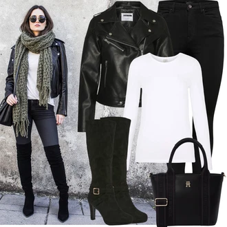 Posilování Outfit s Bílá/Krémová Jednoduchý top/Pletené tričko/Dlouhá košile/Roláková Košile Pieces "Podzimní Outfity"Look: Na Procházku, Posilování