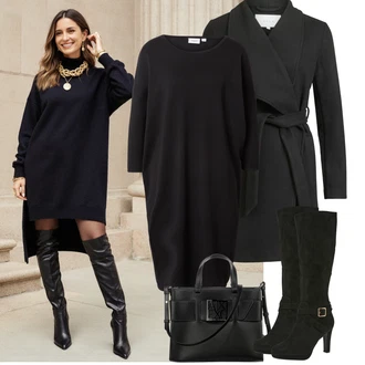 Svatební host Outfit s Černá Svetrové Šaty/Zimní šaty s dlouhým rukávem/Zimní Pletené Šaty/Dlouhé pletené šaty/Šaty s dlouhým rukávem/Nadměrná velikost šatů SAINT TROPEZ "Podzimní Outfity"