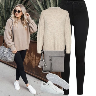 Outfit s Černá Legíny s Vysokým Pasem/Jeggings/Legíny s Rozparkem/Tregíny/Džínové Legíny/Skinny Kalhoty VERO MODA "Podzimní Outfity"