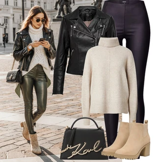 Outfit s Černá/Červená Bunda z Umělé Kůže/Motorkářská bunda/Motorkářské Bund/Kožené Bund Only "Podzimní Outfity"