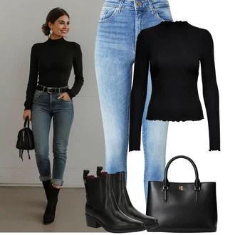 Outfit s Černá/Zlatý/Tmavě zelená/Bílá Nezařazené Polo Ralph Lauren, Černá Pletený top/Pletené tričko/Roláková Košile Only "Podzimní Outfity"