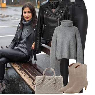 Svatební host Outfit s Hnědá/Béžová/Šedá Kotníková Bota s Podšívkou/Letní kotníková kozačka/Kotníková Bota Na Podpatku/Špičatá Kozačka/Westernová Kotníková Bota/Kovbojská kotníková bota/Klasická kozačka/Vintage Kotníková Bota About You "Podzimní Outfity"