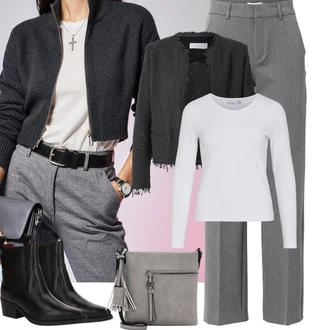 Pracovní Outfit s ?edá/Sv?tle ?edá/Tmav? ?edá Mbym "Podzimní Outfity"Look: Na Procházku, Pracovní, Volný ?as