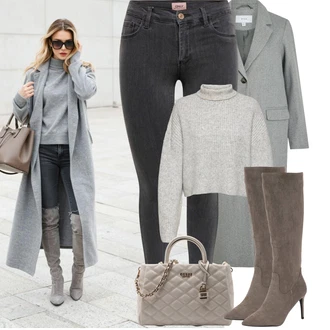 Krásný Outfit s Světle šedá/Tmavě šedá/Šedá Jeggings/Skinny Kalhoty/Džínové Legíny Only "Podzimní Outfity"Look: Styl, Rad, Emo, Cool, Krásný, Old Money, Bezešvé, Skromné